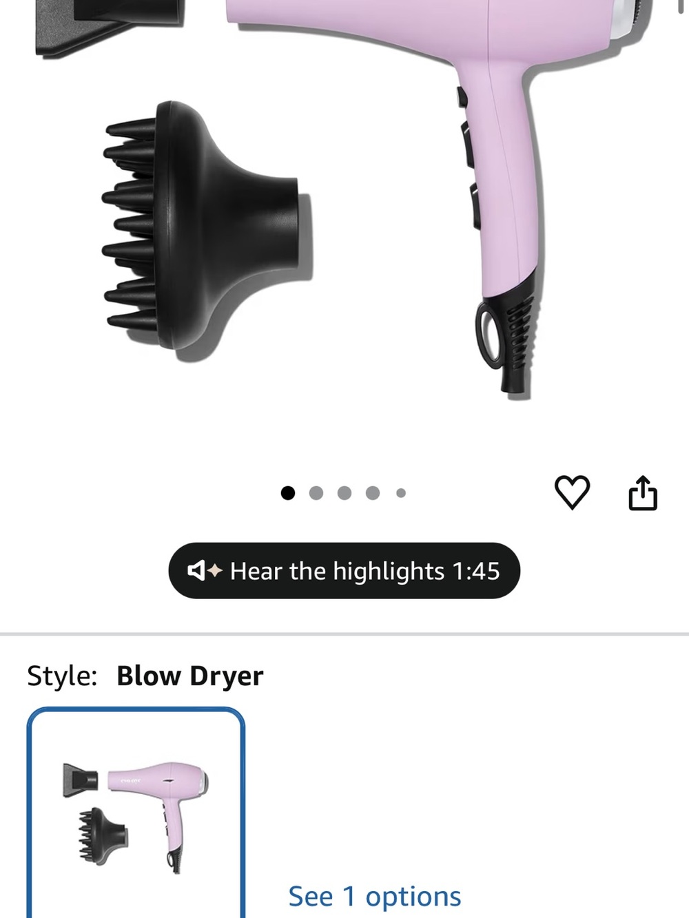 Ulta Beauty Compact Pink Hair Dryer with Diffuser & Concentrator